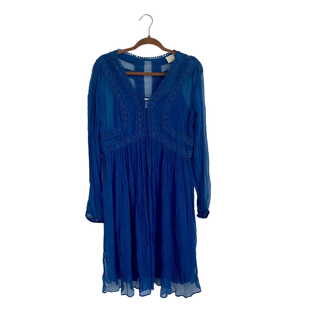 Sundance Dress Size 10 Blue Crochet Lace Sheer Boho Festival Midi 2‎ Pc